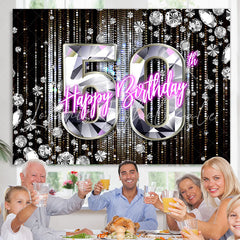 Lofaris Glitter 50th Diamonds Black Bokeh Birthday Backdrop