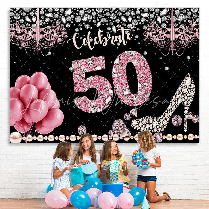 Lofaris Glitter And Bokeh Balloon Happy 50Th Birthday Backdrop