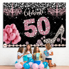 Lofaris Glitter And Bokeh Balloon Happy 50Th Birthday Backdrop