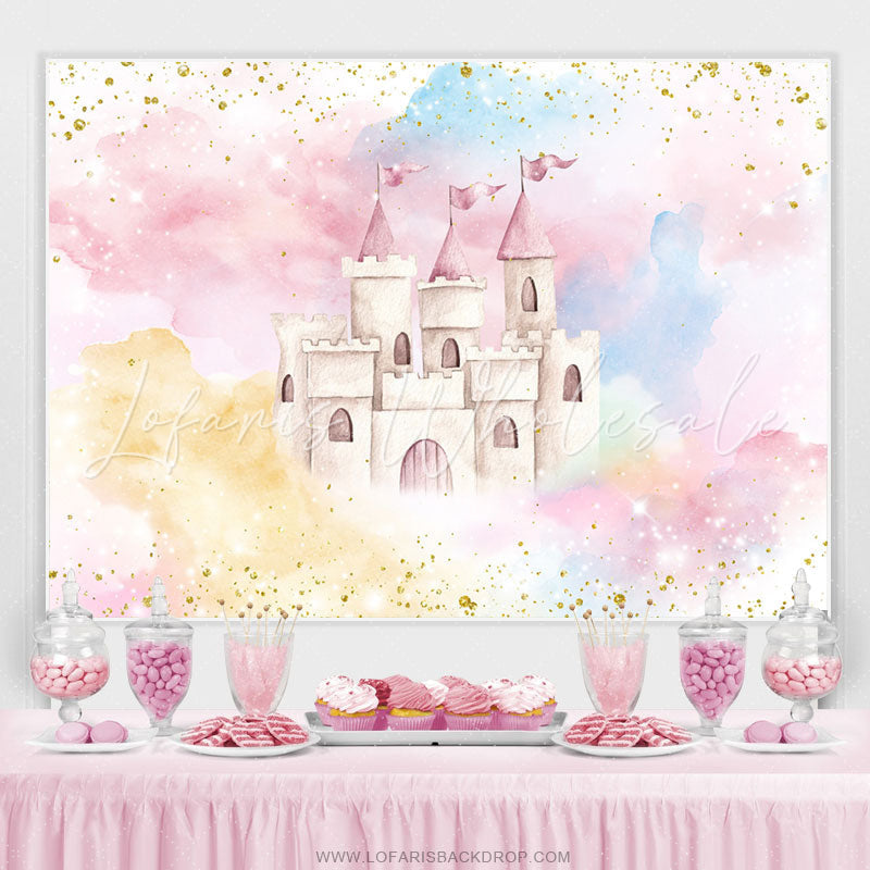 Lofaris Glitter And Colorful Castle Baby Shower Backdrop