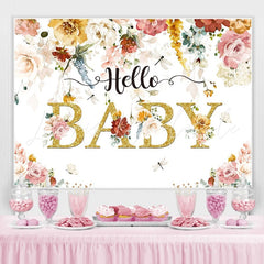Lofaris Glitter And Floral Spring Themed Hello Baby Backdrop
