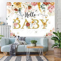 Lofaris Glitter And Floral Spring Themed Hello Baby Backdrop