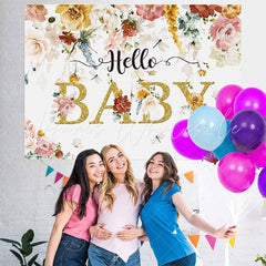 Lofaris Glitter And Floral Spring Themed Hello Baby Backdrop
