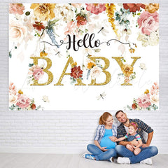 Lofaris Glitter And Floral Spring Themed Hello Baby Backdrop