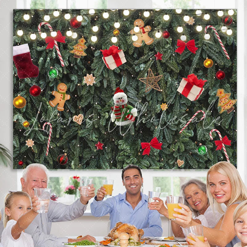 Lofaris Glitter And Green Christmas Tree Decoration Backdrop