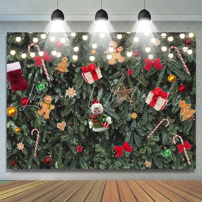 Lofaris Glitter And Green Christmas Tree Decoration Backdrop