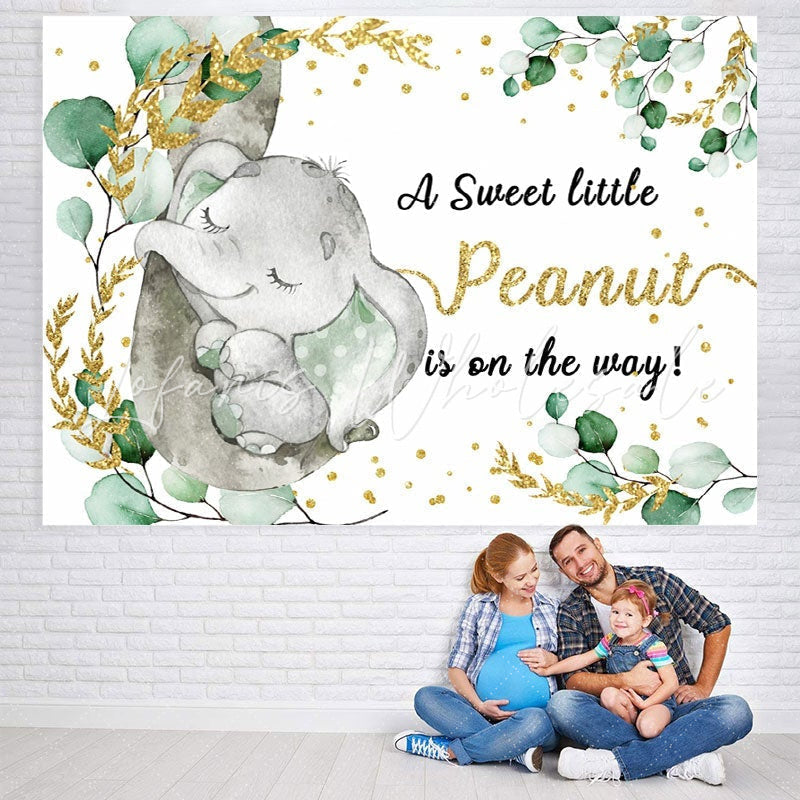 Lofaris Glitter And Green Elephant Themed Baby Shower Backdrop