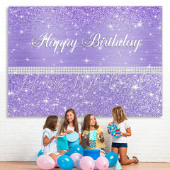 Lofaris Glitter And Purple Dots Pearl Happy Birthday Backdrop