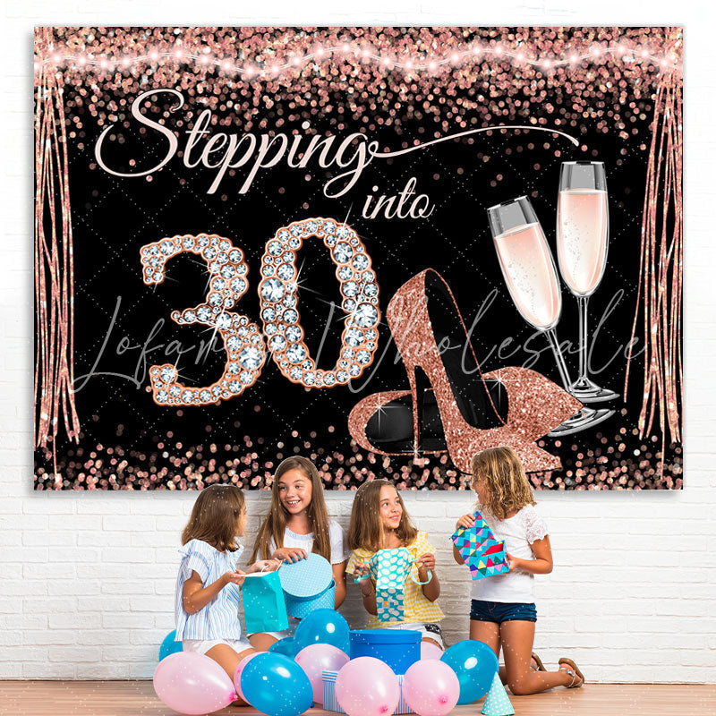 Lofaris Glitter And Rose Golden Happy 30Th Birthday Backdrop