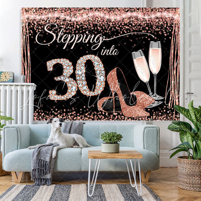 Lofaris Glitter And Rose Golden Happy 30Th Birthday Backdrop