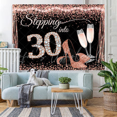 Lofaris Glitter And Rose Golden Happy 30Th Birthday Backdrop