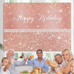 Lofaris Glitter And Rose Golden Pearl Happy Birthday Backdrop