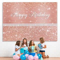 Lofaris Glitter And Rose Golden Pearl Happy Birthday Backdrop