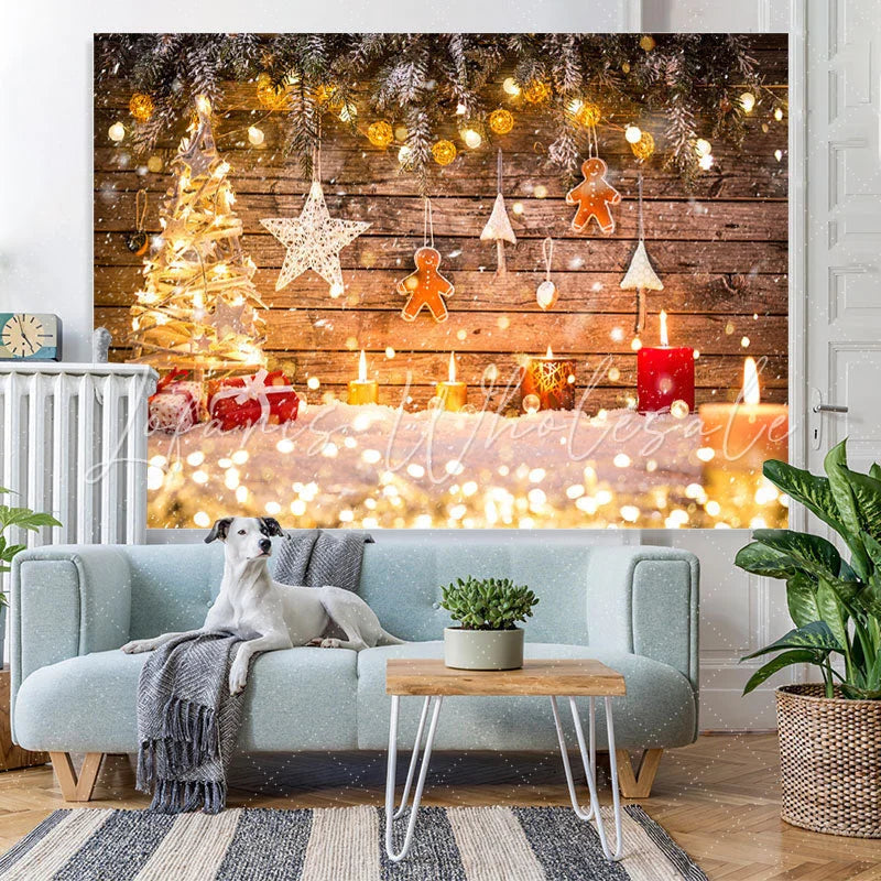 Lofaris Glitter And Shiny Christmas Tree With Candles Backdrop