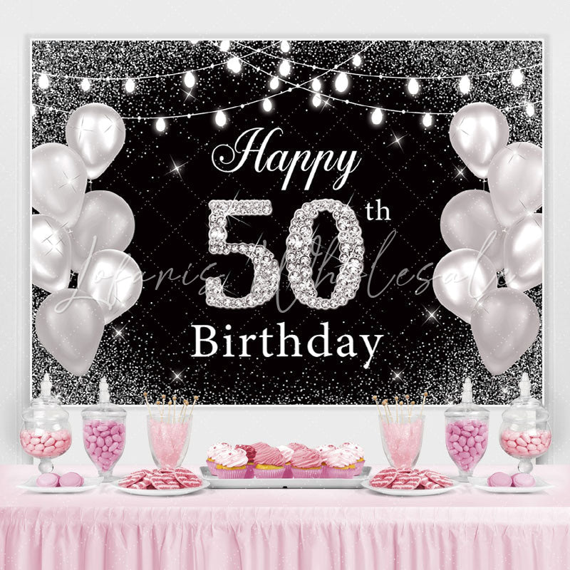 Lofaris Glitter And Silver Balloon Happy 50Th Birthday Backdrop