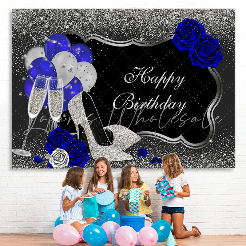 Lofaris Glitter And Silver Happy Birthday Backdrop With Balloon