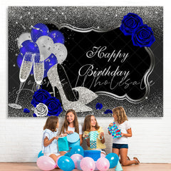 Lofaris Glitter And Silver Happy Birthday Backdrop With Balloon