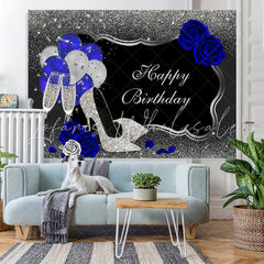 Lofaris Glitter And Silver Happy Birthday Backdrop With Balloon
