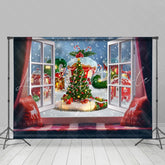 Lofaris Glitter And Snowy Christmas Tree Outside Window Backdrop