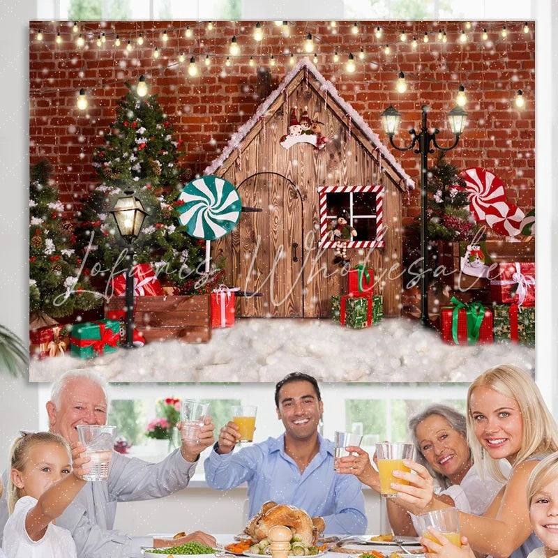 Lofaris Glitter And Snowy Christmas Tree With Lollipop Backdrop