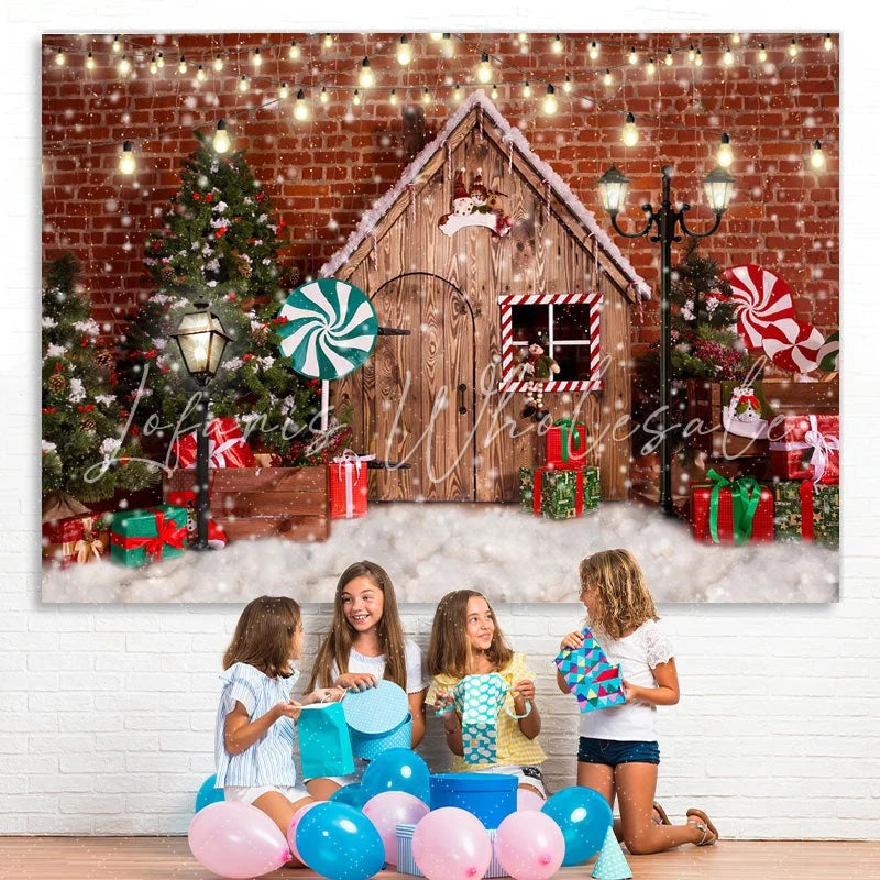 Lofaris Glitter And Snowy Christmas Tree With Lollipop Backdrop