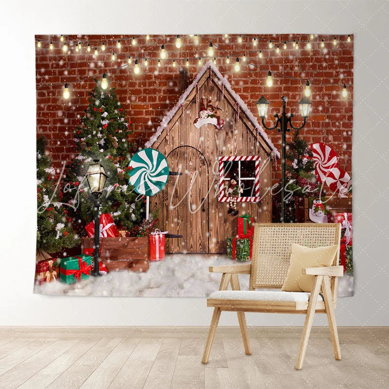 Lofaris Glitter And Snowy Christmas Tree With Lollipop Backdrop