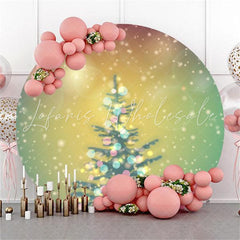 Lofaris Glitter And Snowy Merry Christmas Tree Circle Backdrop