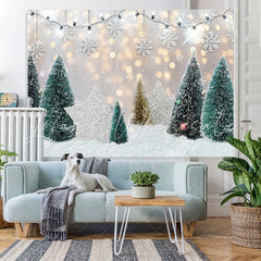 Lofaris Glitter And Snowy Tree With Silver Star Winter Backdrop
