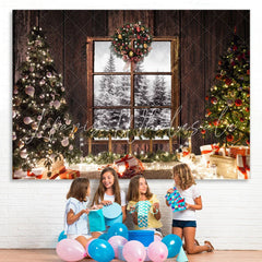Lofaris Glitter And Snpwy Christmas Trees With Balls Backdrop