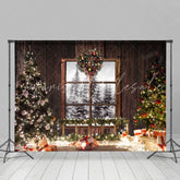 Lofaris Glitter And Snpwy Christmas Trees With Balls Backdrop