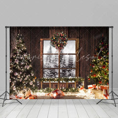 Lofaris Glitter And Snpwy Christmas Trees With Balls Backdrop