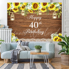 Lofaris Glitter And Sunflowers Happy 40Th Birthday Backdrop