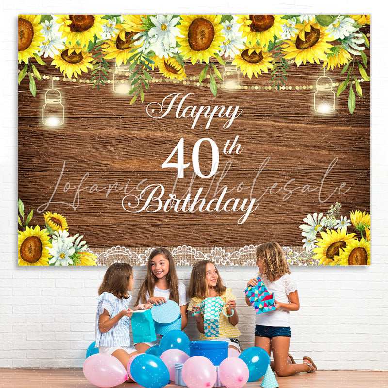 Lofaris Glitter And Sunflowers Happy 40Th Birthday Backdrop