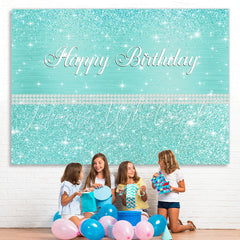 Lofaris Glitter And Tiffany Bule Pearl Happy Birthday Backdrop
