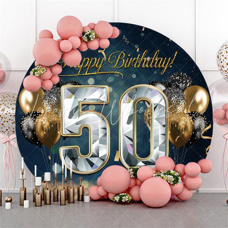 Lofaris Glitter Balloons Silver 50Th Birthday Round Backdrop