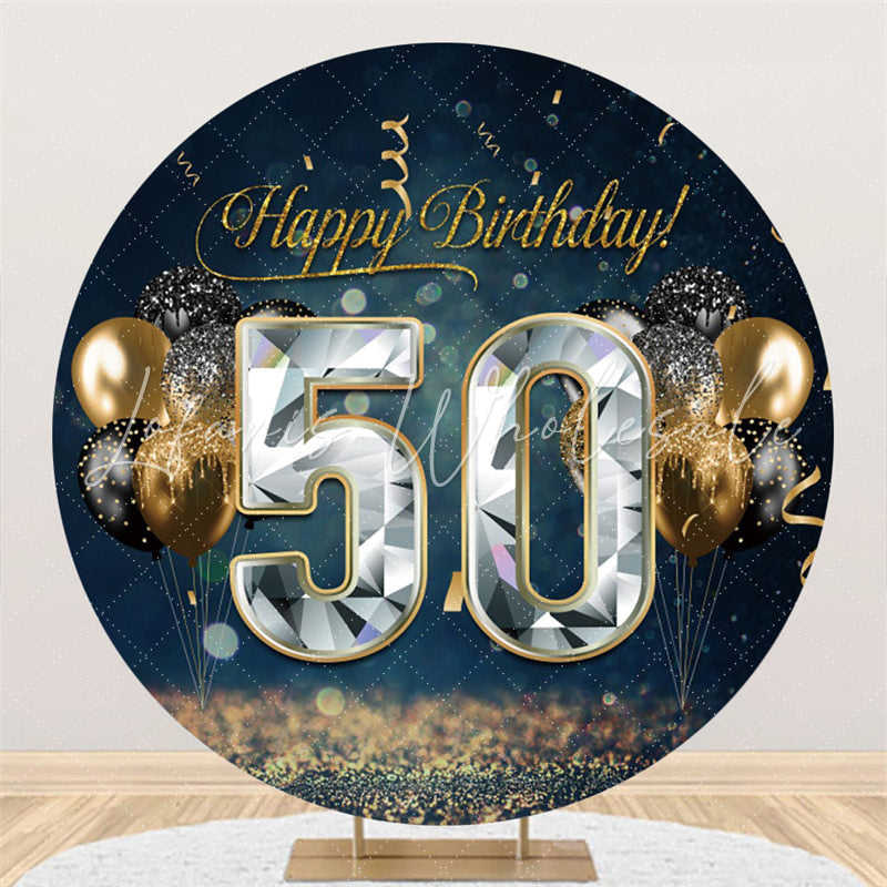Lofaris Glitter Balloons Silver 50Th Birthday Round Backdrop