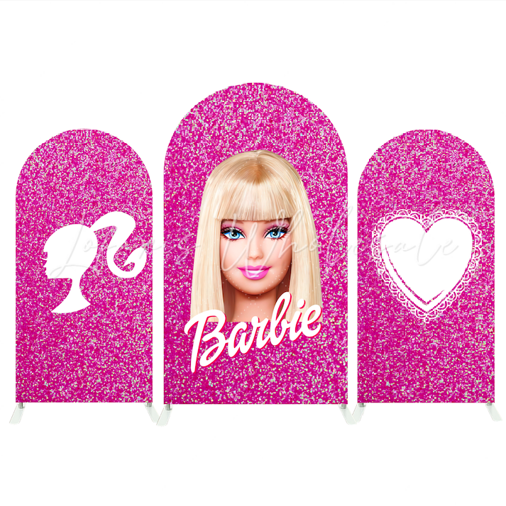 Glitter Barbie Head Happy Birthday Party Arch Backdrop Wall Cloth Cover
