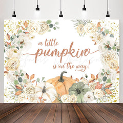 Lofaris Glitter Beige Floral Punpkin Baby Shower Backdrop