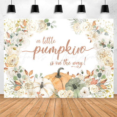 Lofaris Glitter Beige Floral Punpkin Baby Shower Backdrop
