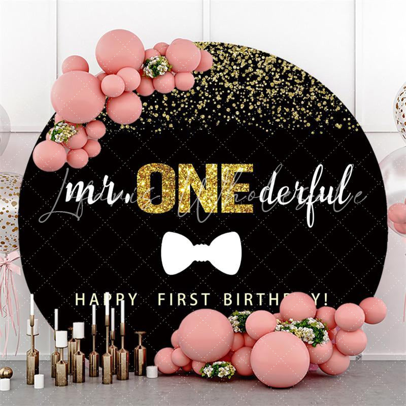 Lofaris Glitter Black Mr Onederful Happy Birthday Circle Backdrop