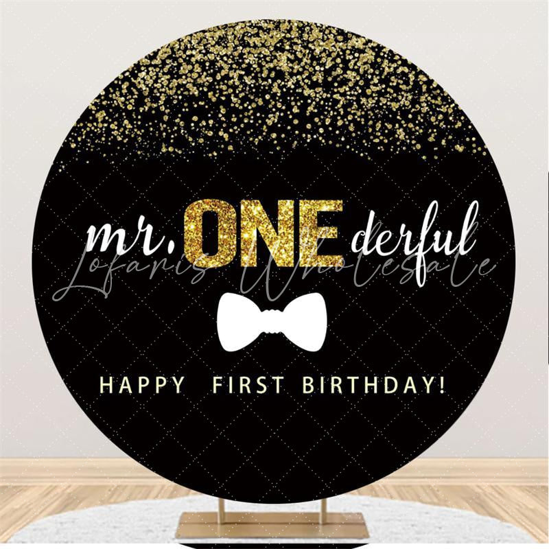 Lofaris Glitter Black Mr Onederful Happy Birthday Circle Backdrop