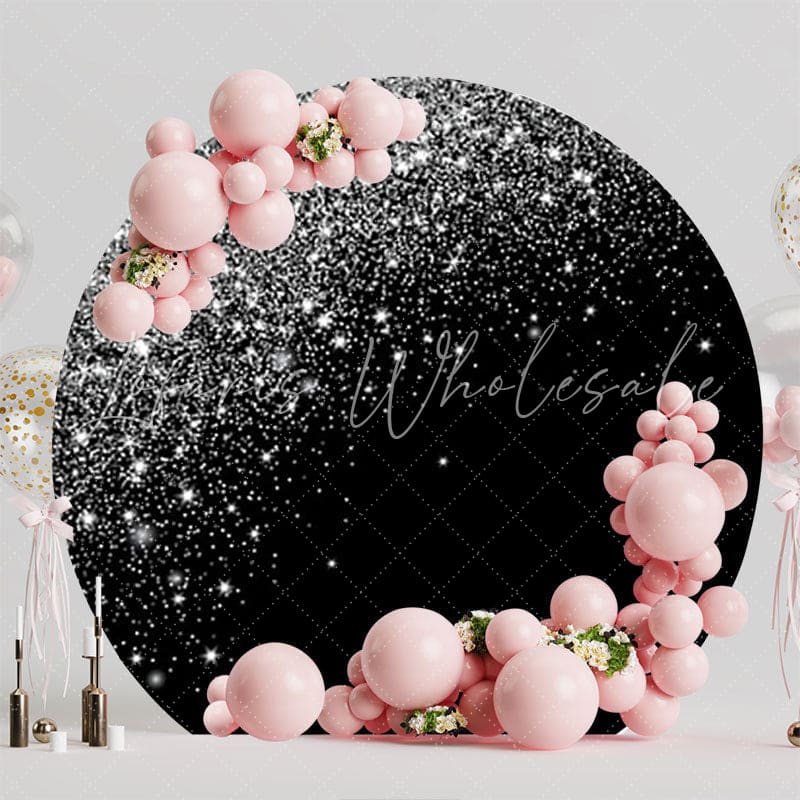 Glitter Black Sparkle Round Backdrop For Elegant Party Decor