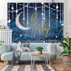 Lofaris Glitter Blue Moon And Stars Themed Baby Shower Backdrop
