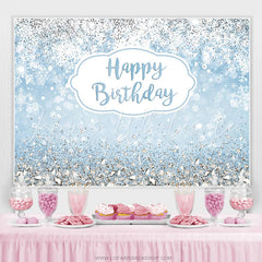 Lofaris Glitter Blue Snowflake Happy Birthday Backdrop For Boy