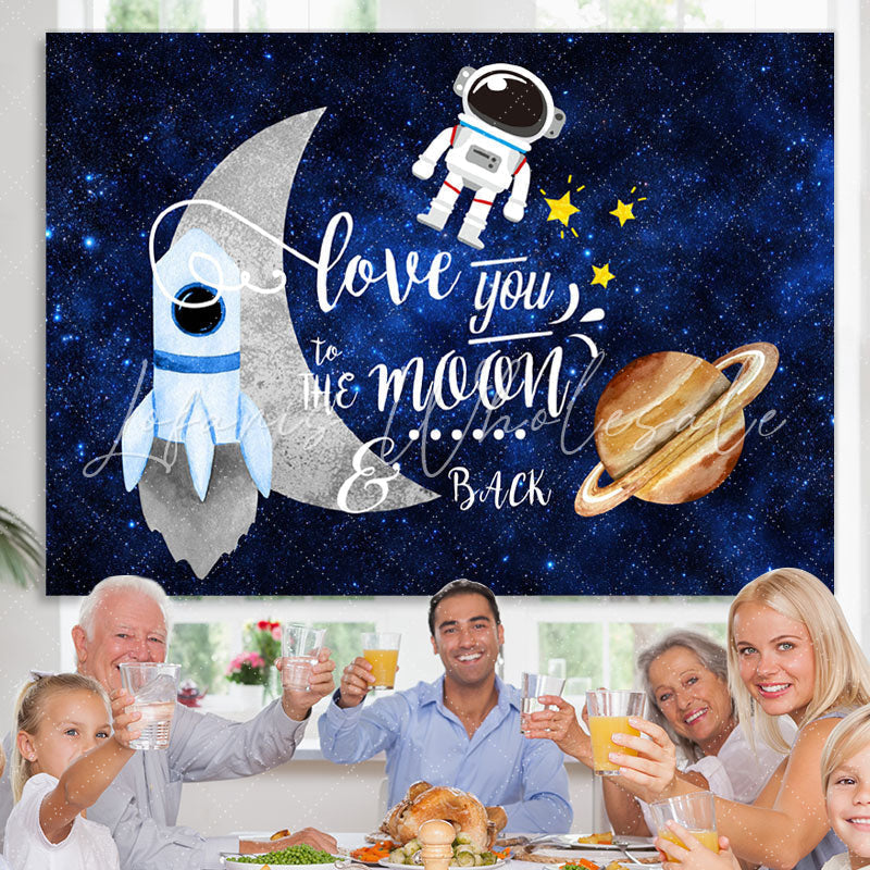 Lofaris Glitter Blue Space Astronaut Theme Birthday Backdrop