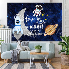 Lofaris Glitter Blue Space Astronaut Theme Birthday Backdrop