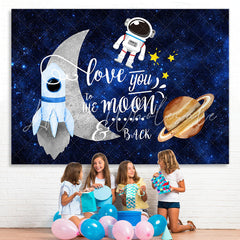 Lofaris Glitter Blue Space Astronaut Theme Birthday Backdrop