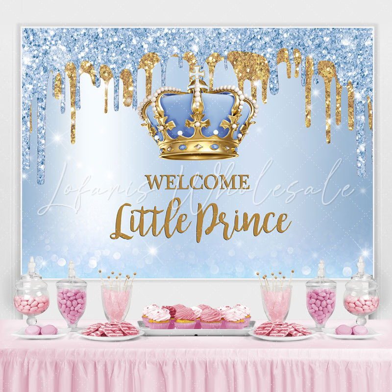 Lofaris Glitter Blue Welcome Little Prince Baby Shower Backdrop