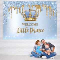 Lofaris Glitter Blue Welcome Little Prince Baby Shower Backdrop