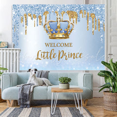 Lofaris Glitter Blue Welcome Little Prince Baby Shower Backdrop